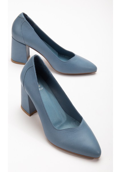 Kadın Hakiki Deri Klasik Kalın Topuklu Ayakkabı 2616 Klasik Mavi 40 fiyatları
