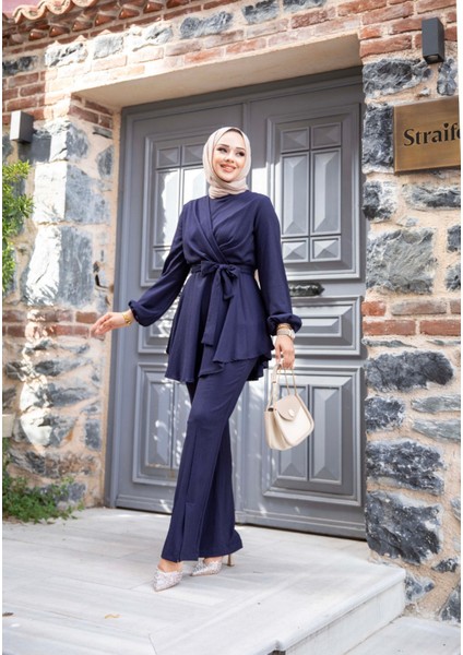 Kadın Pantolonlu V Çaprazlı Tesettür Takım