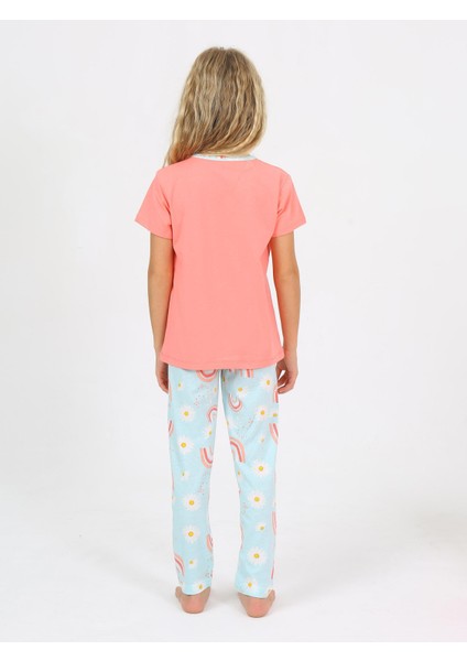 Kız Çocuk Kısa Kollu Pamuklu Düğme Detaylı Rainbow Pijama Takımı modelleri