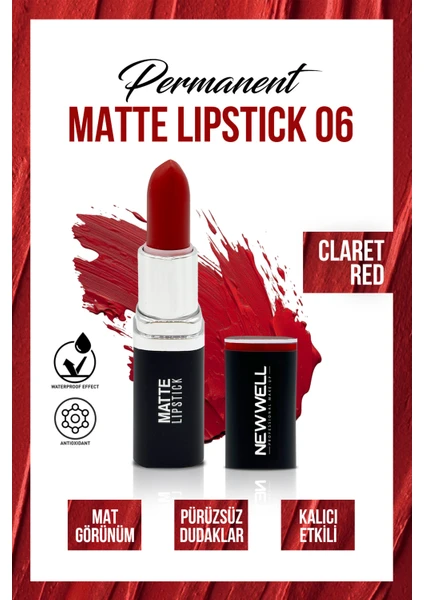 New Well Permanent Matte Lipstick 06 Claret Red  Uzun Süre Kalıcı