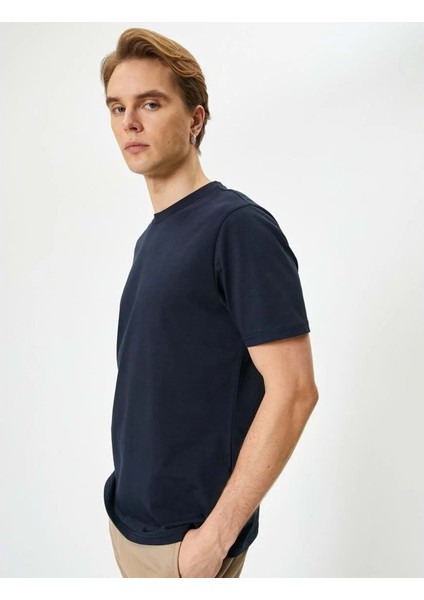 Basic Tişört Bisiklet Yaka Kısa Kollu - Koton - 4SAM10281HK - Lacivert - M