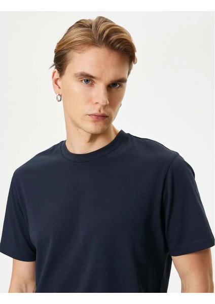 Basic Tişört Bisiklet Yaka Kısa Kollu - Koton - 4SAM10281HK - Lacivert - M fiyatları