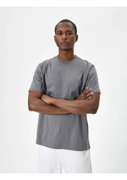 Basic Tişört Bisiklet Yaka Kısa Kollu - Koton - 4SAM10281HK - Gri - M