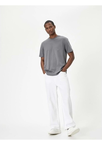 Basic Tişört Bisiklet Yaka Kısa Kollu - Koton - 4SAM10281HK - Gri - M fiyatları