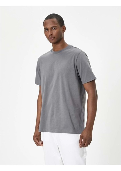 Basic Tişört Bisiklet Yaka Kısa Kollu - Koton - 4SAM10281HK - Gri - M modelleri