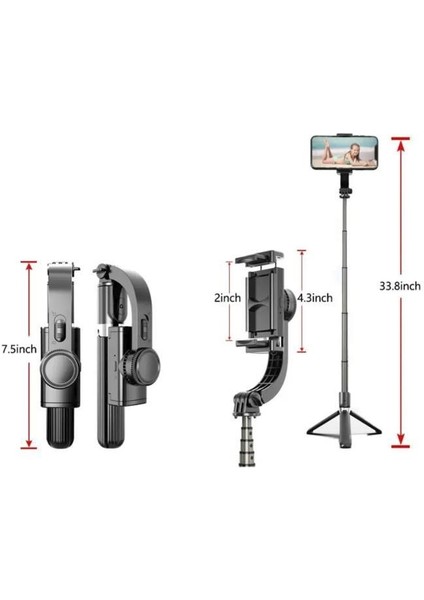 Q08 Siyah Gimbal 360 Derece Uzaktan Kumandalı Taşınabilir Selfie Çubuğu Tripod