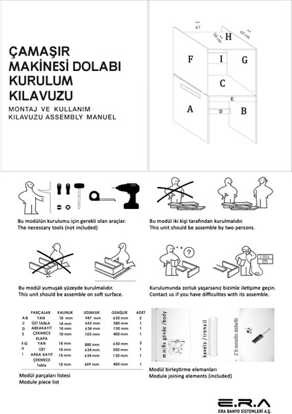 Çamaşır ve Kurutma Makinası Dolabı (Çekmeceli) Atlantik Çam