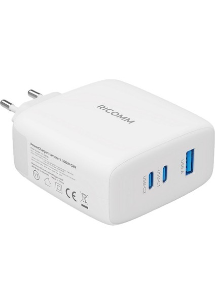 100W Gan 3 Portlu Usb-C + Usb-A Şarj Aleti Qc5.0 Pd Macbook Notebook Uyumlu Type-C Hızlı Şarj Cihazı + 100W Şarj Kablosu