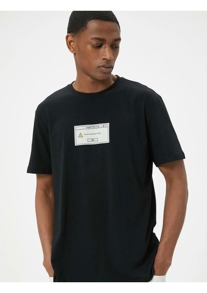 Baskılı Tişört Slim Fit Kısa Kollu Bisiklet Yaka Pamuklu - Koton - 4SAM10900HK - Siyah - Xl