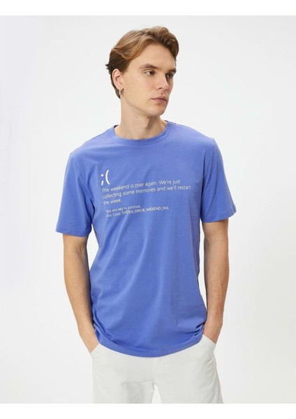 Slogan Baskılı Tişört Bisiklet Yaka Kısa Kollu Pamuklu - Koton - 4SAM10124HK - Mor - Xl