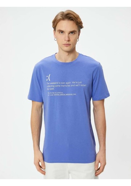 Slogan Baskılı Tişört Bisiklet Yaka Kısa Kollu Pamuklu - Koton - 4SAM10124HK - Mor - Xl modelleri