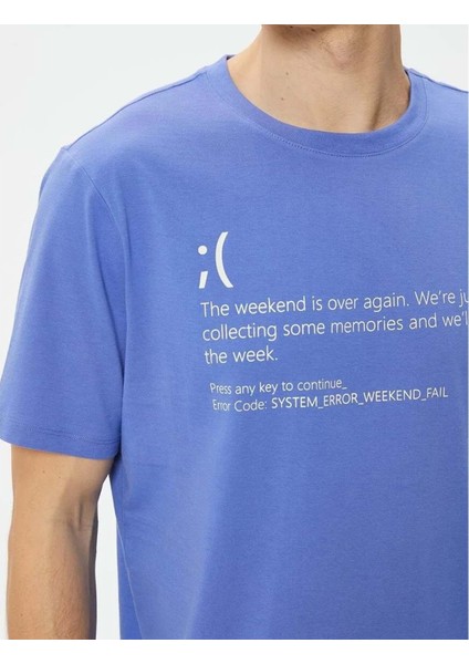 Slogan Baskılı Tişört Bisiklet Yaka Kısa Kollu Pamuklu - Koton - 4SAM10124HK - Mor - Xl indirimleri