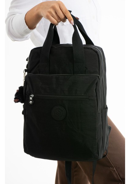 Unisex Suya Dayanıklı Krinkıl Kumaş Çok Gözlü Büyük Boy Laptop Okul ve Sırt Çantası