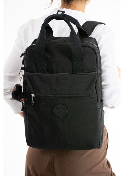 Unisex Suya Dayanıklı Krinkıl Kumaş Çok Gözlü Büyük Boy Laptop Okul ve Sırt Çantası