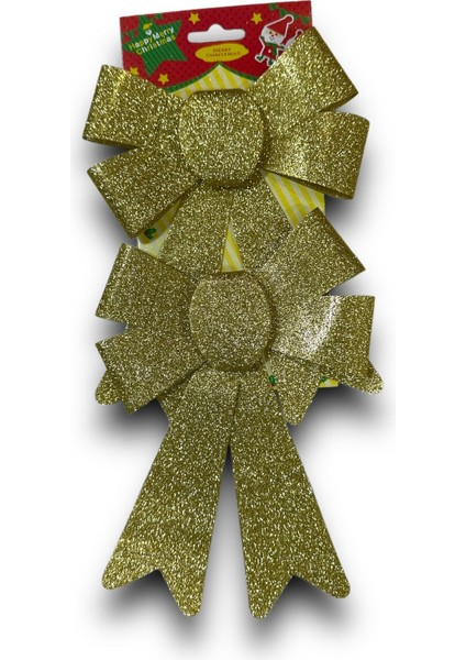 Simli Fiyonk - Kurdele - Gold - 2 Adet - Yılbaşı - Noel - Christmas - Parti 15X17CM fiyatları
