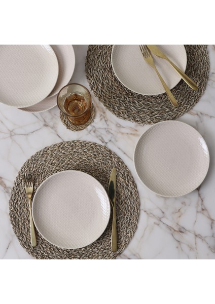 Kumlu Krem Rölyefli Pasta Tabağı 21 cm 6 Adet Q32