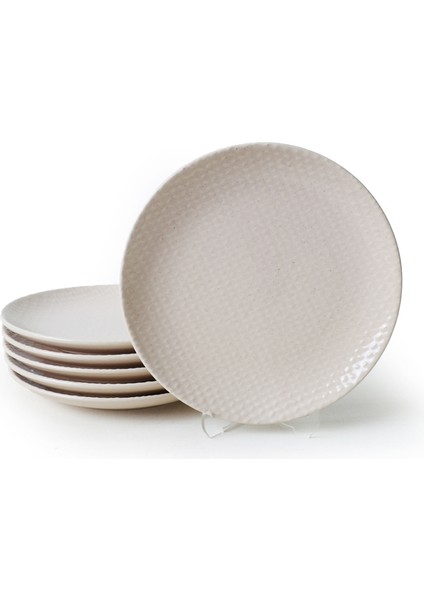 Kumlu Krem Rölyefli Pasta Tabağı 21 cm 6 Adet Q32 indirimleri