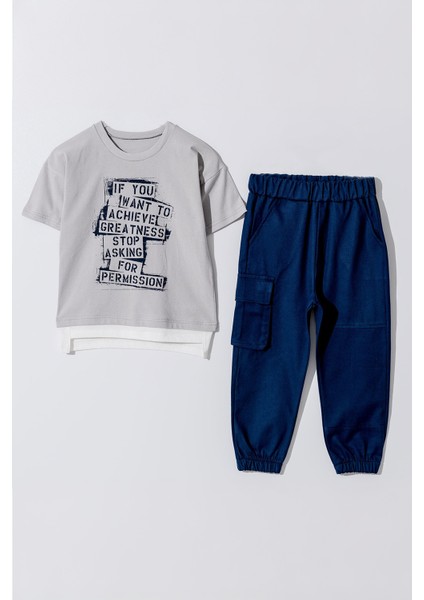 If You Want Kargo Cepli Pantolon ve Tşört erkek takım - Gri