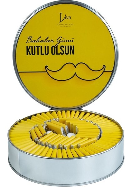 Babalar Günü Sarı Bıyık Desenli Metal Kutu 80 Adet