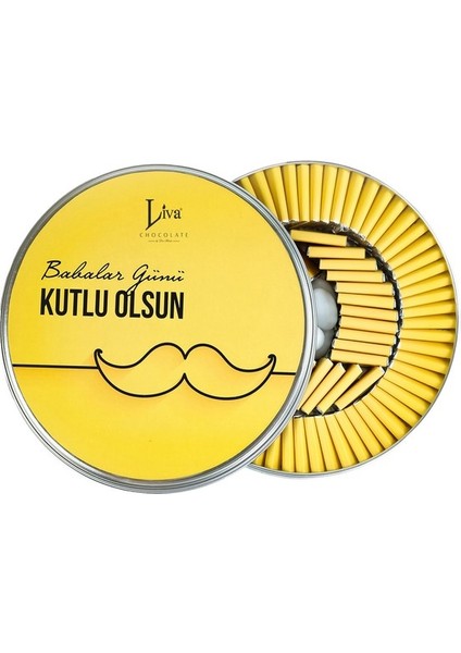 Babalar Günü Sarı Bıyık Desenli Metal Kutu 80 Adet