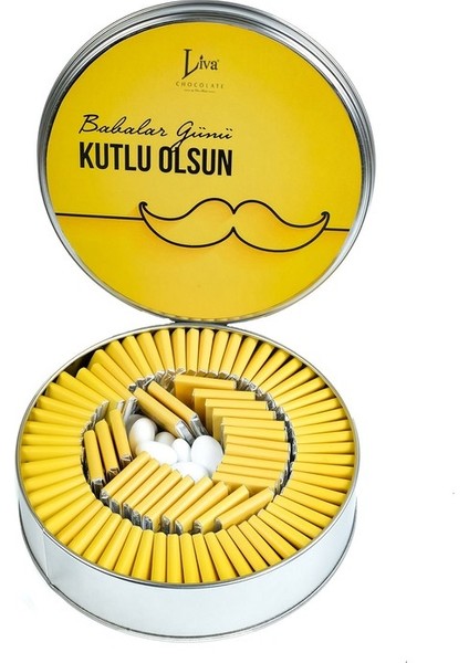 Babalar Günü Sarı Bıyık Desenli Metal Kutu 80 Adet