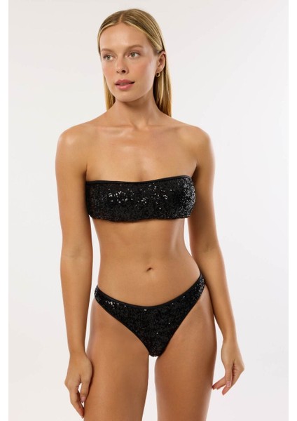 4661 Siyah Pul Payetli Bikini Takımı