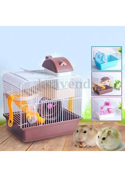 4+1hamster Kafesi Müstakil Oyunevi Plastik Oyuncak Kaydırak Yürüyüş Çark Kalpli Yemlik Suluk