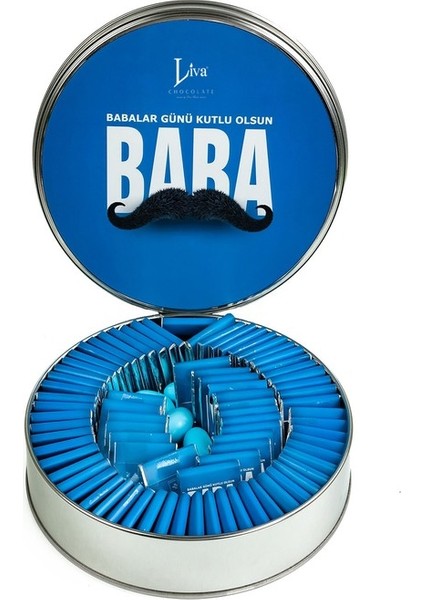 Babalar Günü Bıyık Desenli Metal Kutu Çikolata 80 Adet