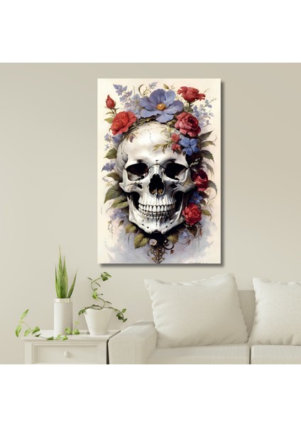 Tekli Dikey Kanvas Ortopedi Poliklinik Tablosu Çiçekli Kafatası