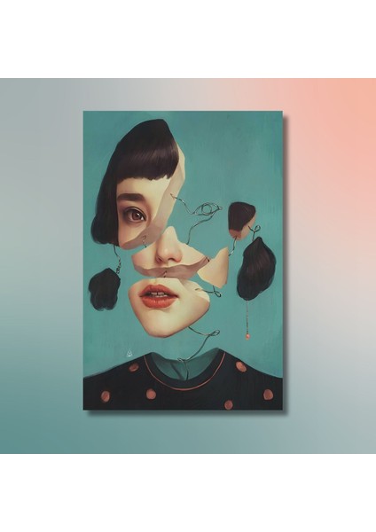 Tekli Dikey Kanvas Psikoloji Poliklinik Tablosu Sürrealist Kadın modelleri