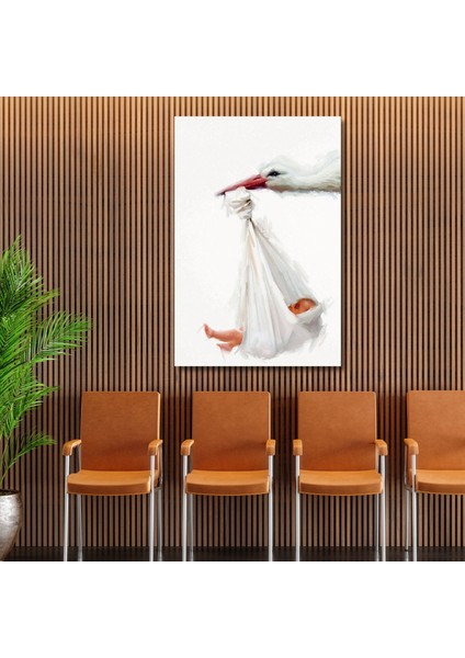 Tekli Dikey Kanvas Kadın Doğum Poliklinik Tablosu Bebek ve Leylek