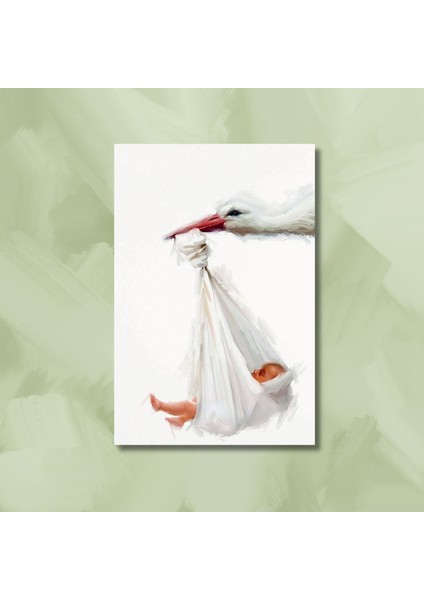 Tekli Dikey Kanvas Kadın Doğum Poliklinik Tablosu Bebek ve Leylek modelleri