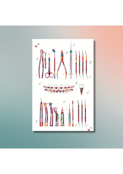 Tekli Dikey Kanvas Diş Poliklinik Tablosu Diş Aletleri Seti modelleri