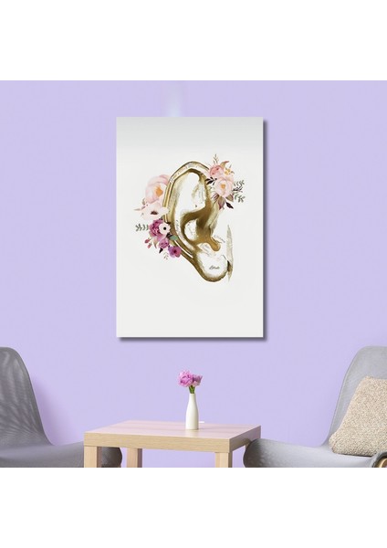 Tekli Dikey Kanvas Kbb Poliklinik Tablosu Çiçekli Dış Kulak