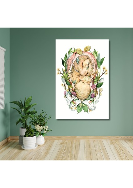 Tekli Dikey Kanvas Tüp Bebek Poliklinik Tablosu Çiçekli Bebek