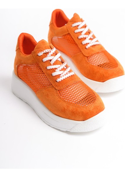 Kadın Kalın Taban File Detaylı Bağcıklı Rahat Spor Ayakkabı Sneaker modelleri