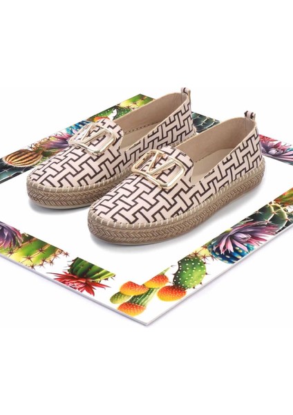 Bej Baskılı Kumaş Kadın Espadril K01309600604