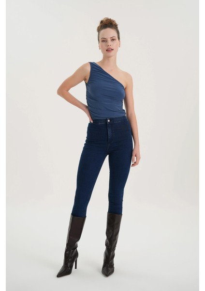 Janie Yüksek Bel Koyu Mavi Cepsiz Jegging Jean Pantolon C 4520-044