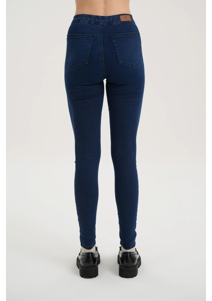 Janie Yüksek Bel Koyu Mavi Cepsiz Jegging Jean Pantolon C 4520-044 fırsatları