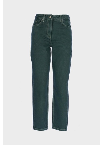 Ariana Koyu Yeşil Yüksek Bel Fermuarlı Mom Fit Jean Pantolon C 4525-123