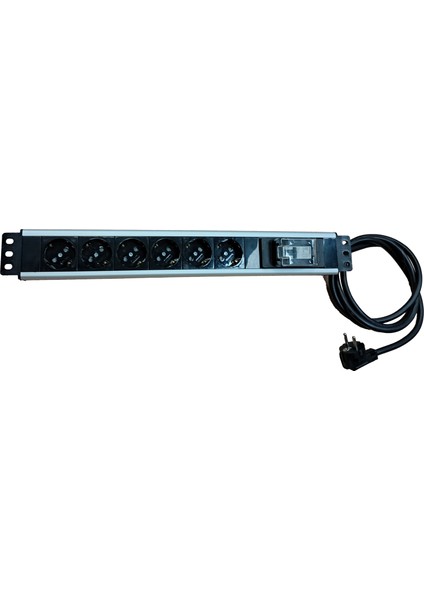 Kabinet Prizi - 19"inch , 6lı Şebeke , Sigortalı , Kablolu Power Grubu ( 6x Şebeke Schuko Grup Priz )