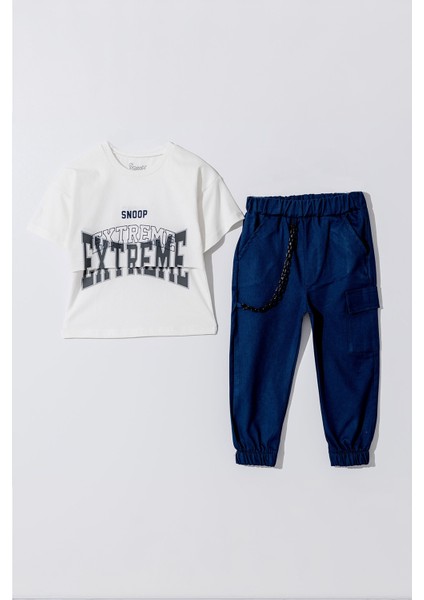 Exstrem Kargo Cepli Zincir Aksesuarlı Erkek çocuk takım - Beyaz