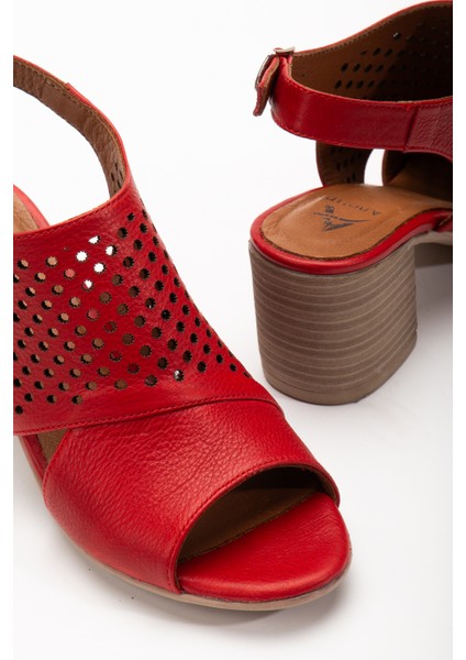 Kadın Deri Yazlık Lazer Kesim Topuklu Sandalet 2208 Yazlık Kırmızı 36 fırsatları