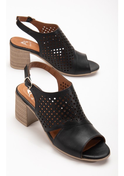 Kadın Deri Yazlık Lazer Kesim Topuklu Sandalet 2208 Yazlık Sıyah 36 fiyatları