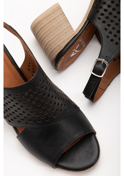 Kadın Deri Yazlık Lazer Kesim Topuklu Sandalet 2208 Yazlık Sıyah 36 fırsatları