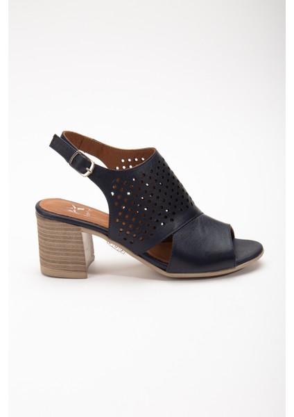 Kadın Deri Yazlık Lazer Kesim Topuklu Sandalet 2208 Yazlık Lacıvert 40 modelleri