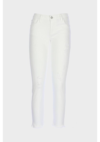 Naomi Beyaz Normal Bel Yıpratma Detaylı Paçası Kesikli Skinny Fit Jean Pantolon C 4526-056