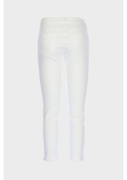 Naomi Beyaz Normal Bel Yıpratma Detaylı Paçası Kesikli Skinny Fit Jean Pantolon C 4526-056 fiyatları