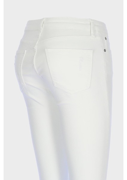 Naomi Beyaz Normal Bel Yıpratma Detaylı Paçası Kesikli Skinny Fit Jean Pantolon C 4526-056 modelleri