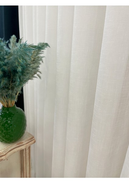 Ekru Renk Keten Görünümlü 1/3 Sık Pile Tül Perde modelleri